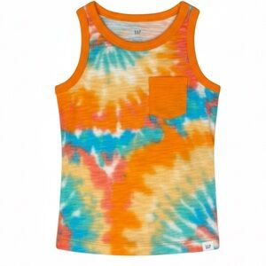 GAP NWT Boys Mango Orange Tie Dye Pocket Tank Top Contrast Trim Size 12-18m
